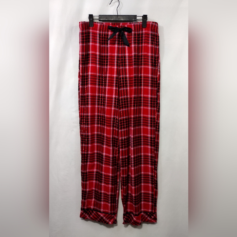 Victoria's Secret Flannel Long Pajama Set Women's M Red Black Holiday Retro Y2K - Picture 3 of 15